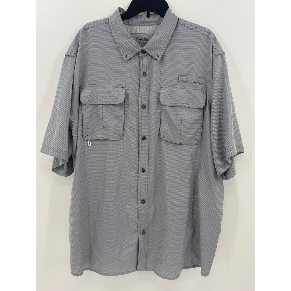 Cabelas Fishing Shirt Mens 2XL Gray‎ Micro Houndstooth Vented Back Short Sleeve